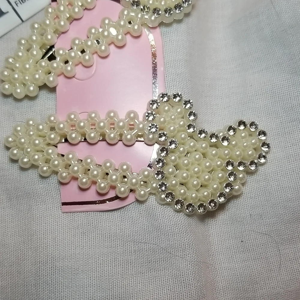 MOUSE EARS LOT SNOW THEMED ÷ PEARL EARS CLIP SET + 4 BOW CLIPS = 7 ITEMS